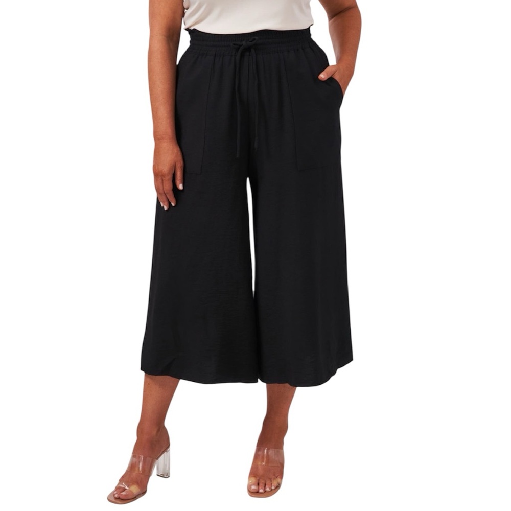 CeCe Elegant Black Wide-Leg Culottes